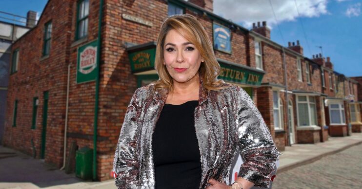 Nicole Barber Lane on a Coronation Street background