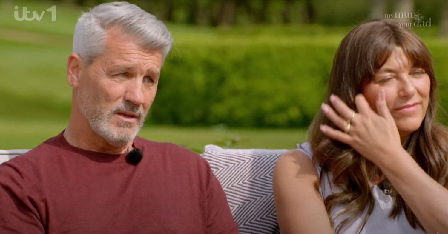 Roger sat talking to Davina McCall on the ITV show My Mum, Your Dad