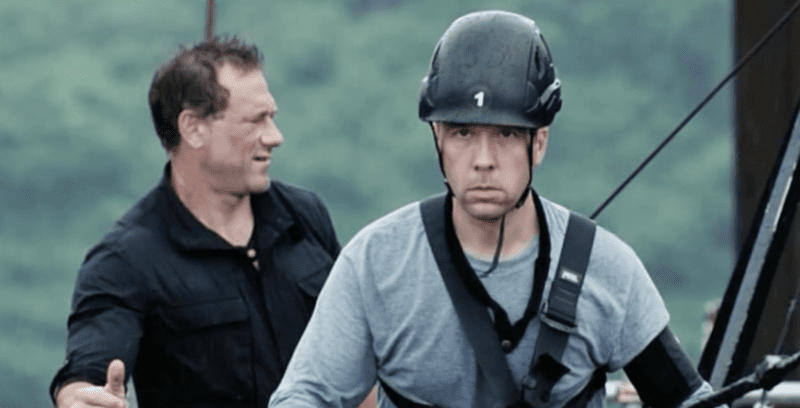 Matt Hancock wearing a helmet on Who Dares Wins