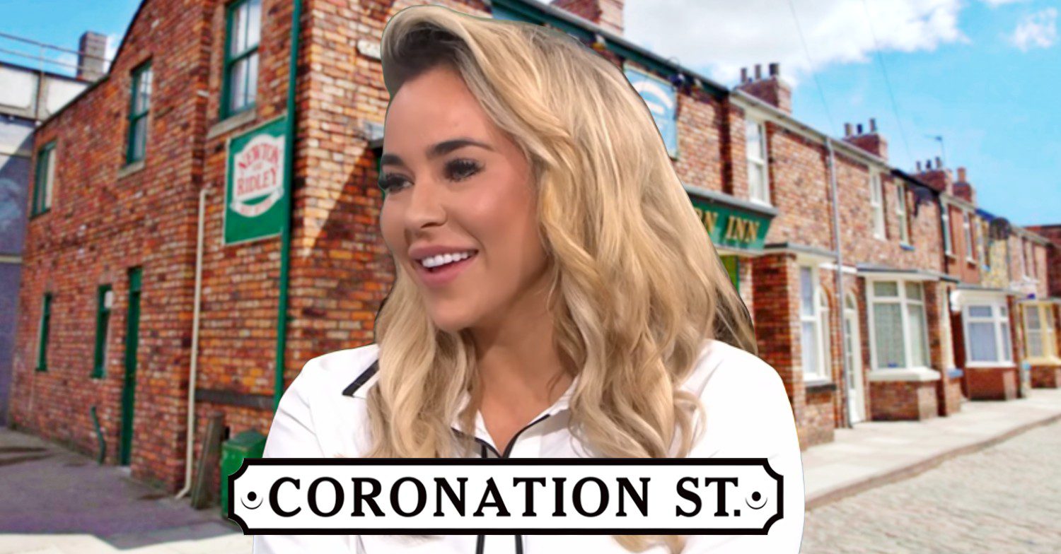Stephanie Davis laughing in an interview; inset, Rovers and soap logo (Credit: ITV/YouTube/Composite: ED!)