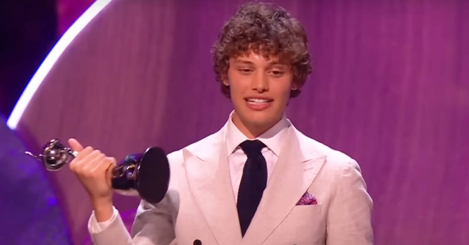 Bobby Brazier receives his award at the NTAs