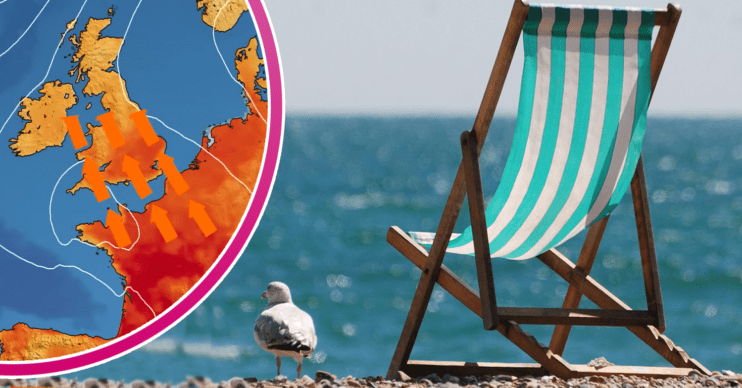 A deckchair overlooking the sea with a weather map