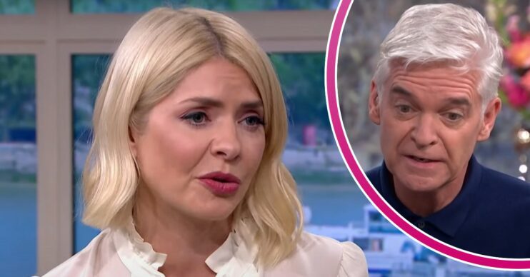Holly Willoughby looks emotional on This Morning today, Phillip Schofield looks down