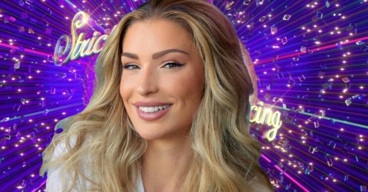Zara McDermott smiling against Strictly logo and background (Credit: BBC/Composite: ED!)