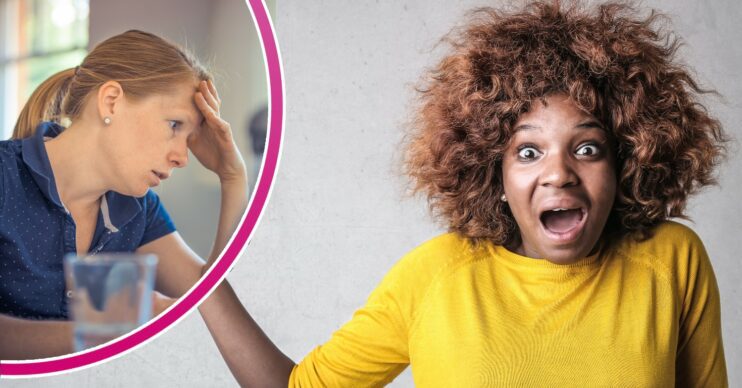 Shocked woman / head in hands woman
