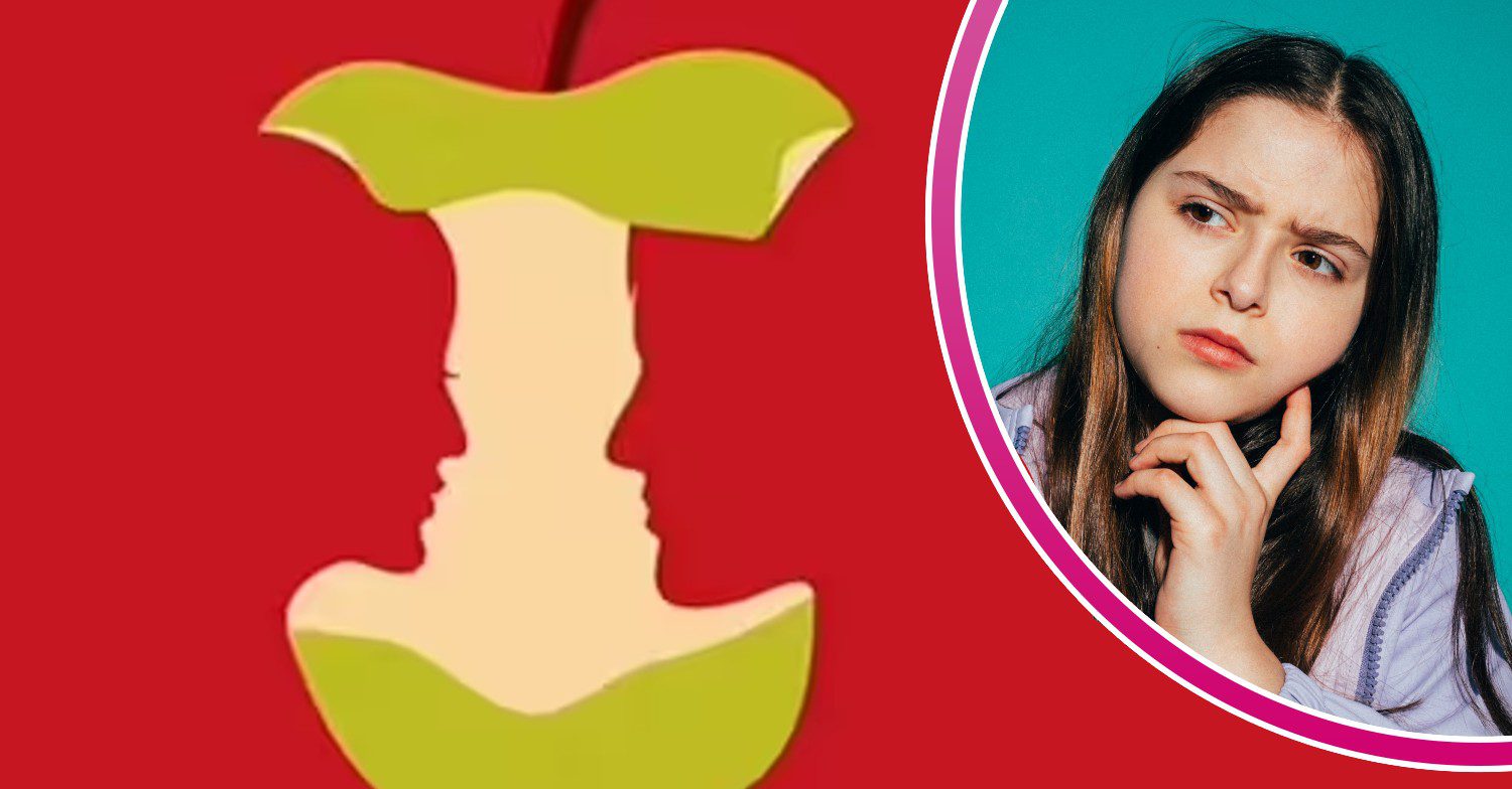 Apple core / girl thinking