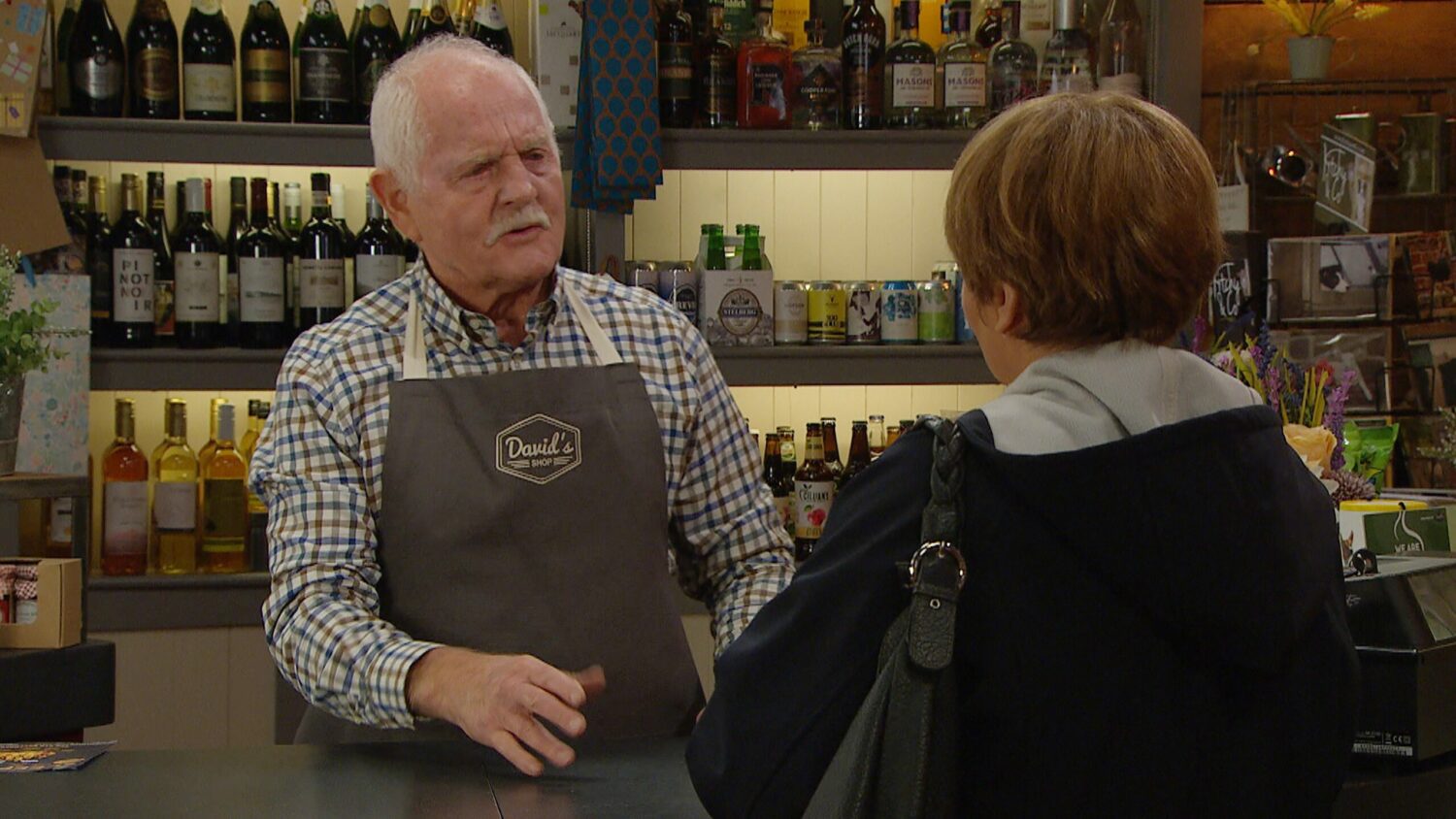 Pollard looks confused as he talks to Brenda on Emmerdale