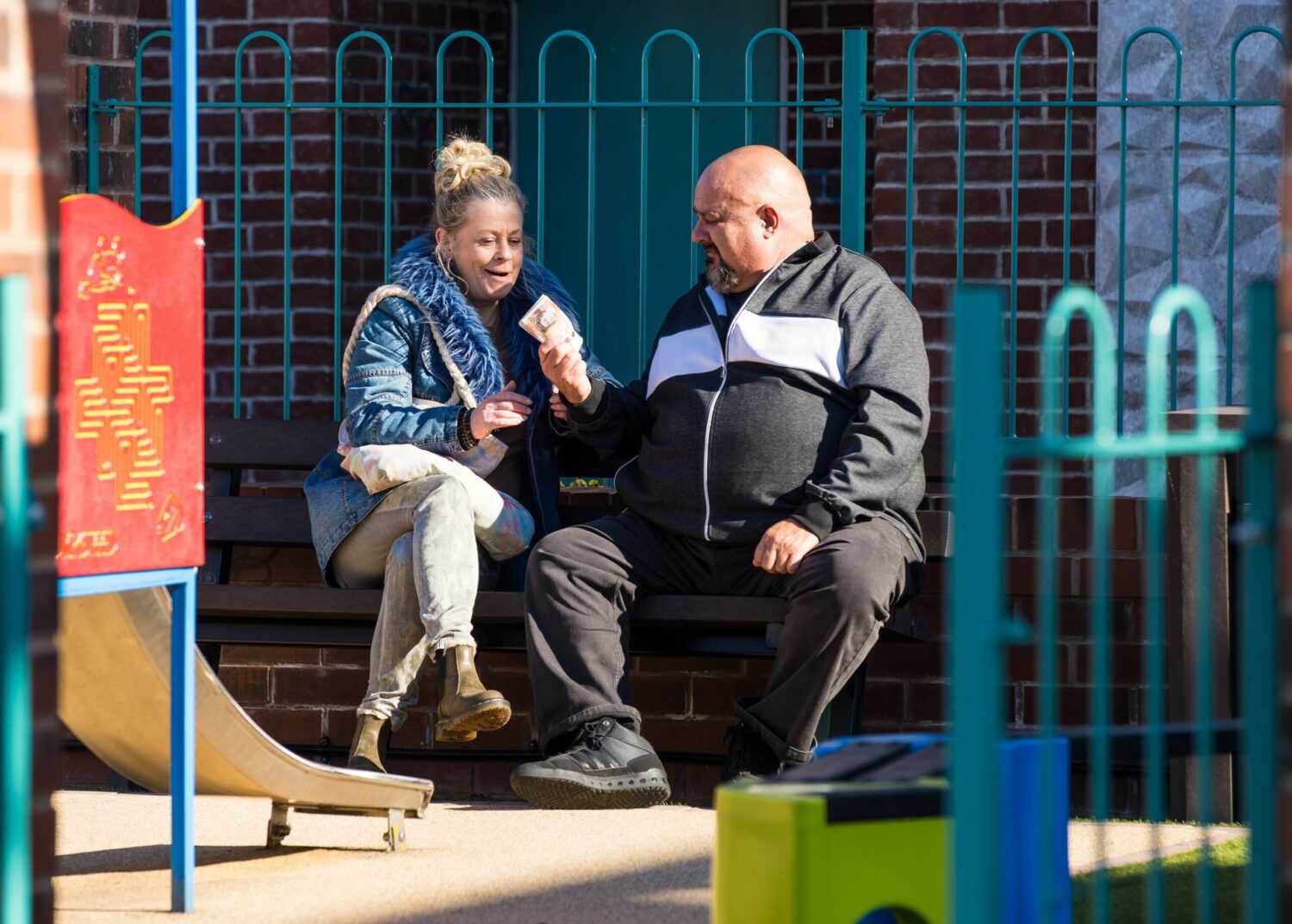 Bernie talking to Big Garth on Corrie