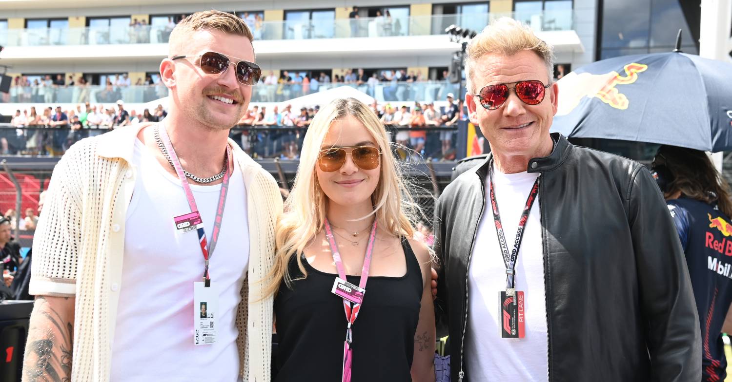 Adam Peaty, Holly Ramsay, and Gordon Ramsay pose for a pic