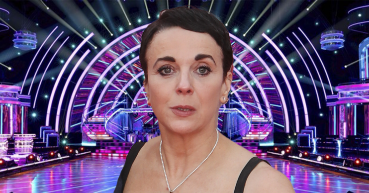 Amanda Abbington against the Strictly ballroom backdrop
