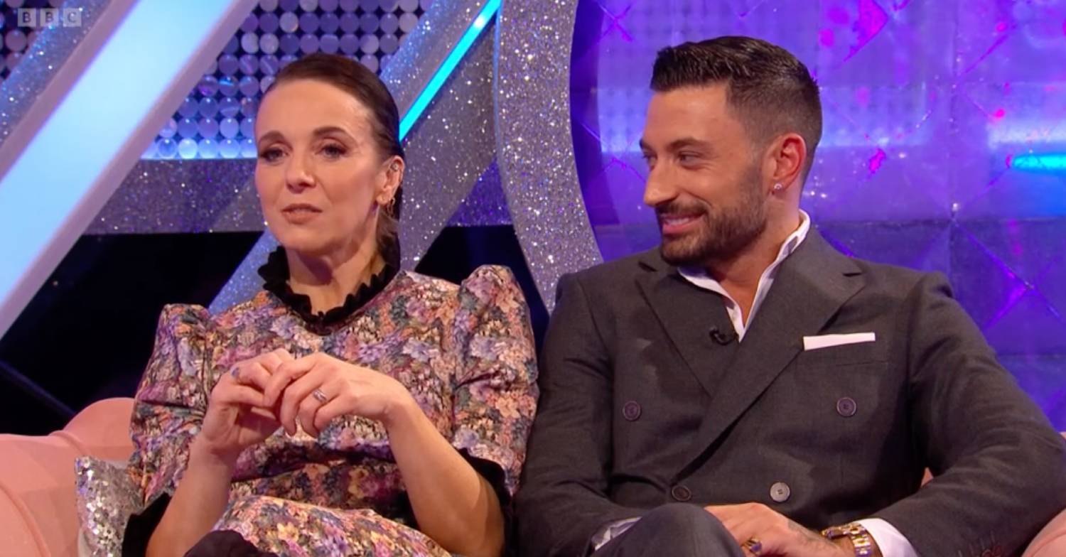 Amanda Abbington sits next to Giovanni Pernice