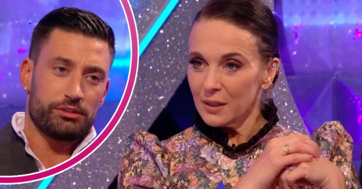 Giovanni Pernice looks sad, Amanda Abbington looks serious
