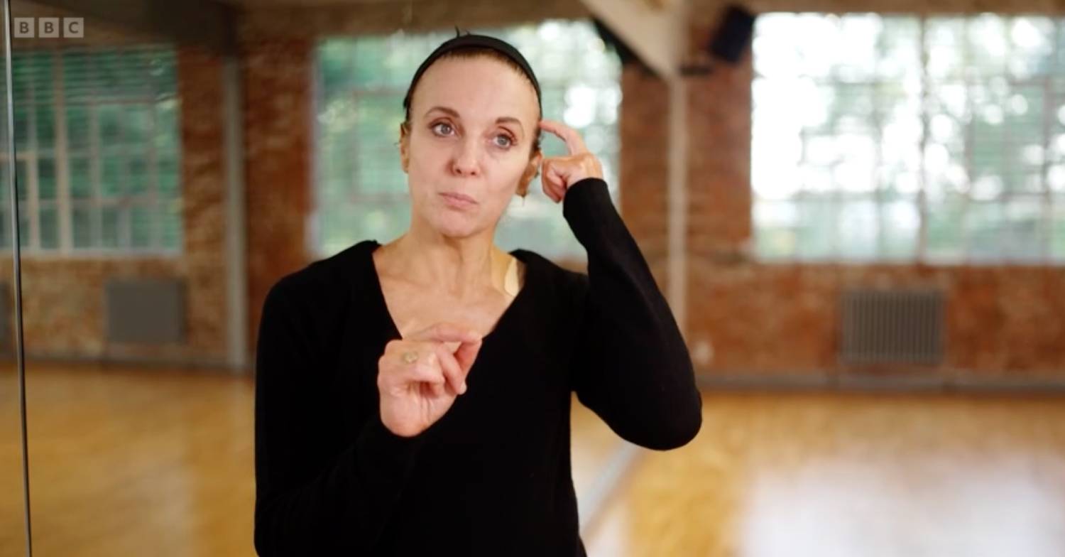 Amanda Abbington scratches her head