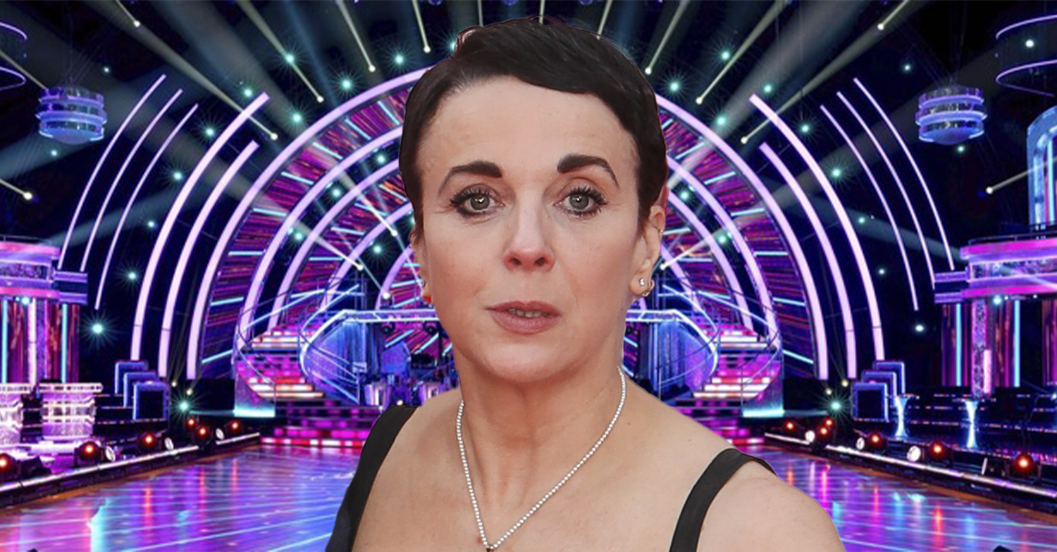 Amanda Abbington against the Strictly ballroom backdrop