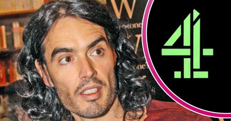 Russell Brand looks to his side