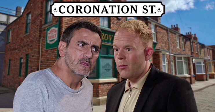 Coronation Street's Peter, Craig, the Coronation Street logo and background of the Dales