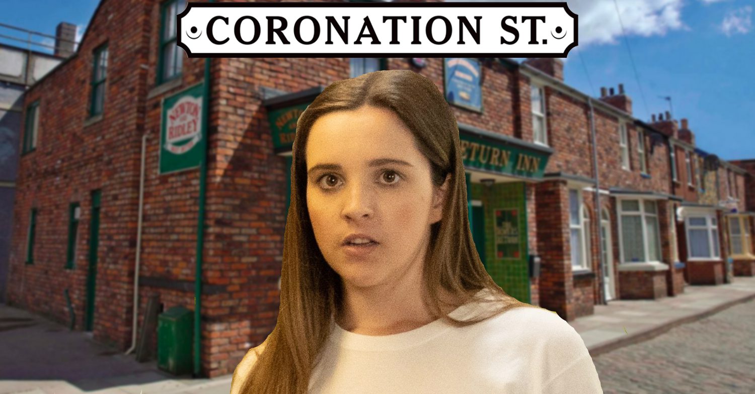 Coronation Street's Amy, the Coronation Street logo and background of the Rovers