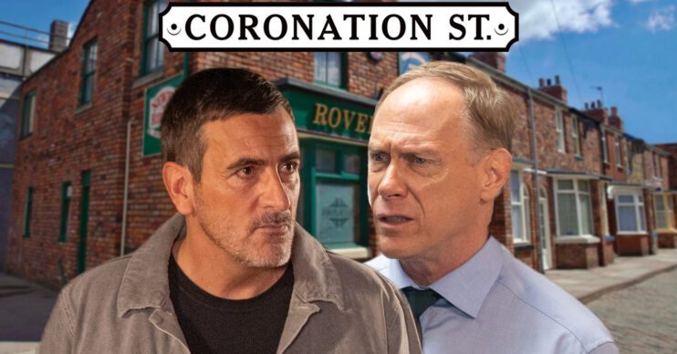 Coronation Street's Peter, Stephen, the Coronation Street logo and background of the Rovers