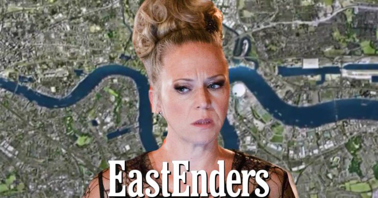 EastEnders' Linda, the EastEnders logo and background of the Thames