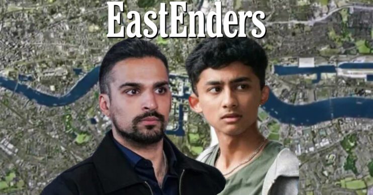 EastEnders' Ravi, Nugget, the EastEnders logo and background of the Thames