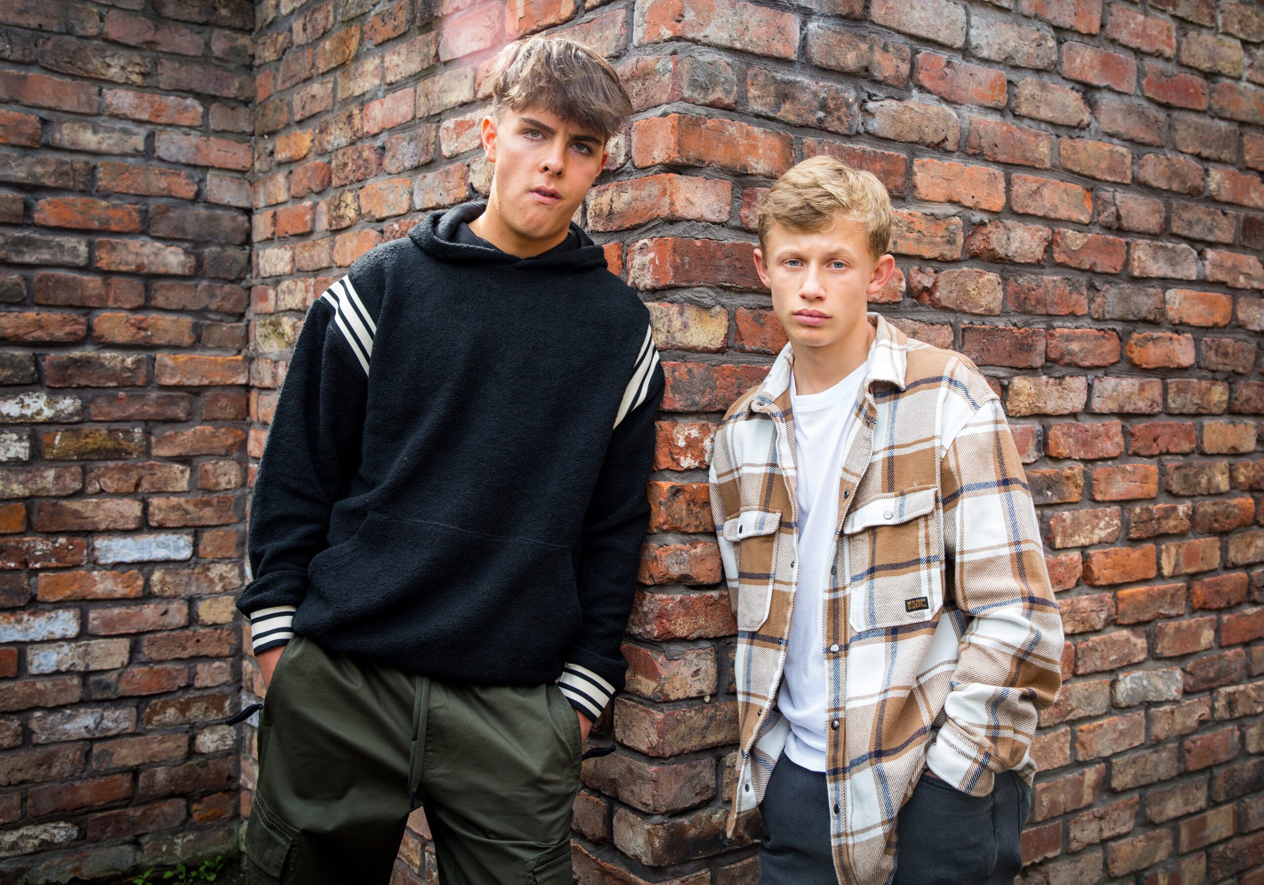 Coronation Street newcomer Luca Toolan as Mason Radcliffe with Liam McCheyne as Dylan Wilson