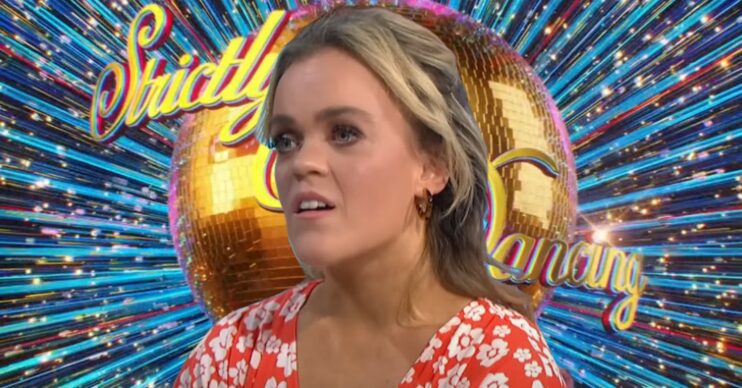Ellie Simmonds with the Strictly logo behind her