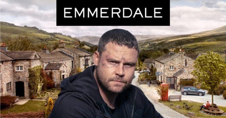 Emmerdale's Aaron, the Emmerdale logo and background of the Dales