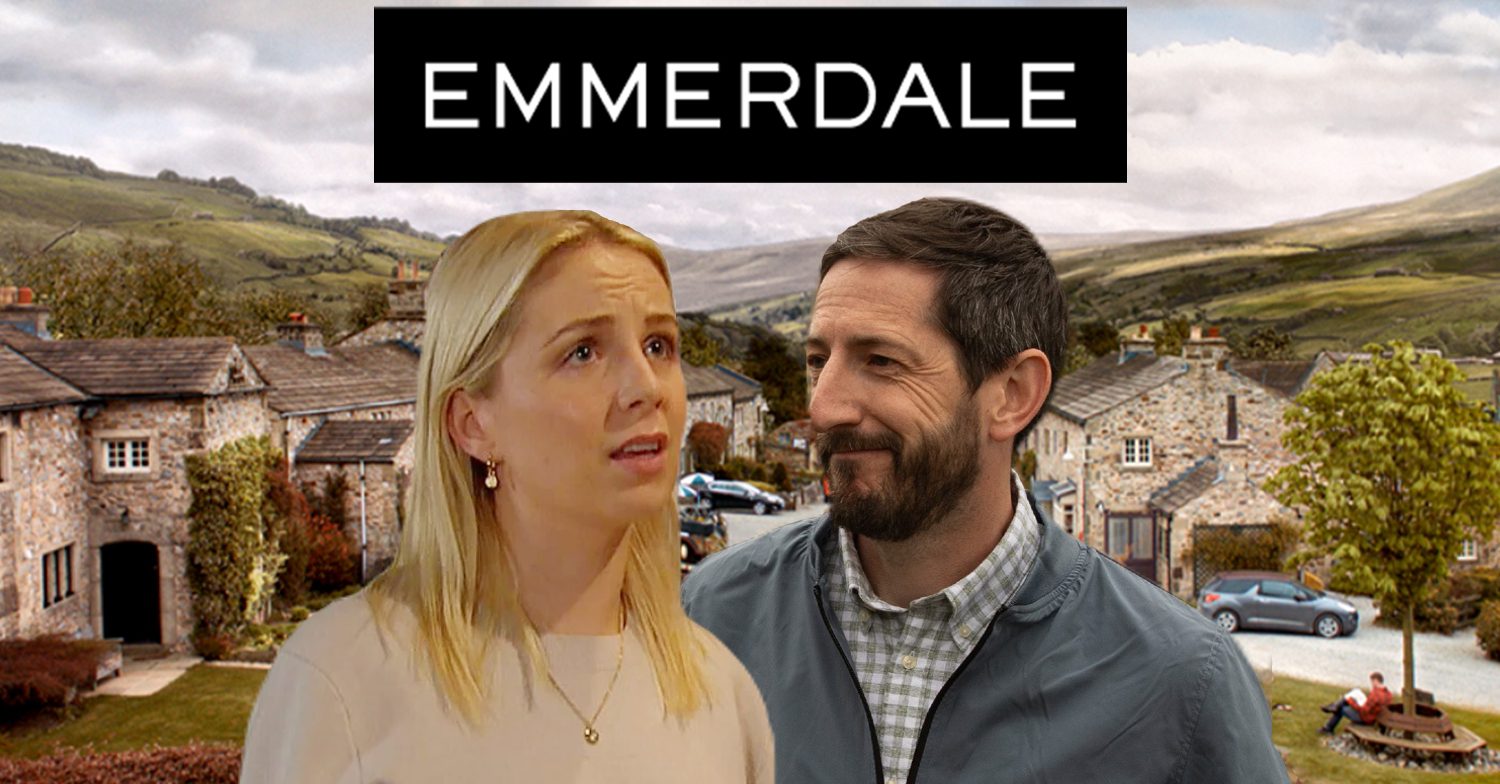 Emmerdale's Belle, Craig, the Emmerdale logo and background of the Dales
