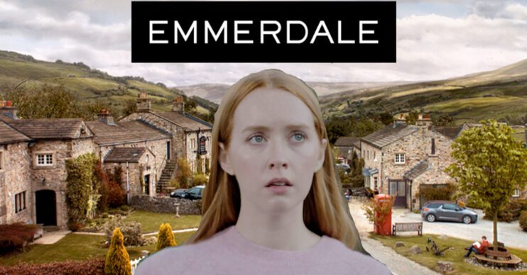 Emmerdale's Chloe, the Emmerdale logo and background of the Dales
