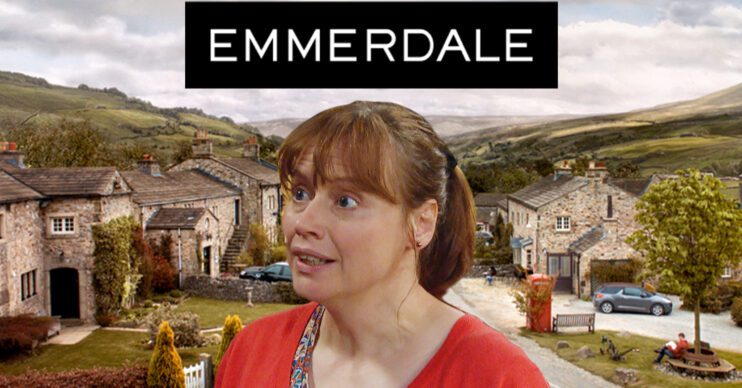 Emmerdale's Lydia, the Emmerdale logo and background of the Dales