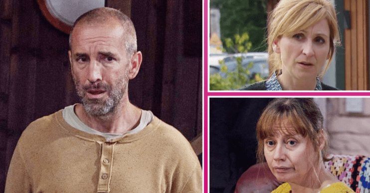 Composite of Sam, Laurel and Lydia on Emmerdale, all looking shocked (Credit: ITV/Composite: ED!)