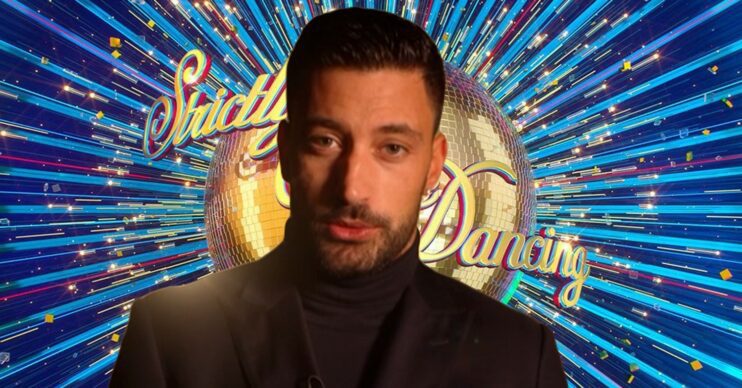 Giovanni Pernice talking, Strictly title background (Credit: BBC/Composite: ED!)