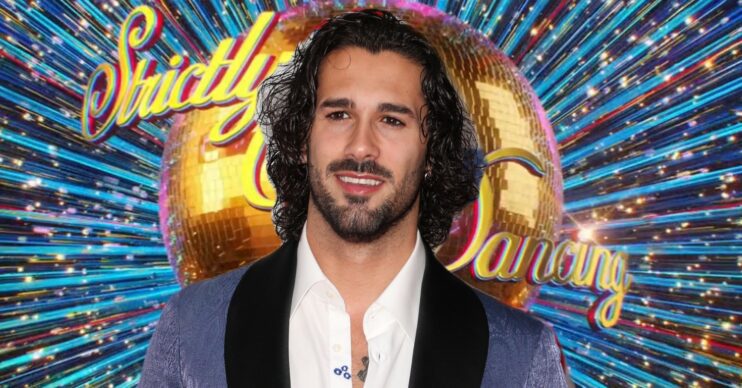 Graziano Di Prima in front of Strictly logo