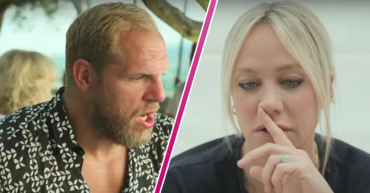 James Haskell and Chloe Madeley both look emotional