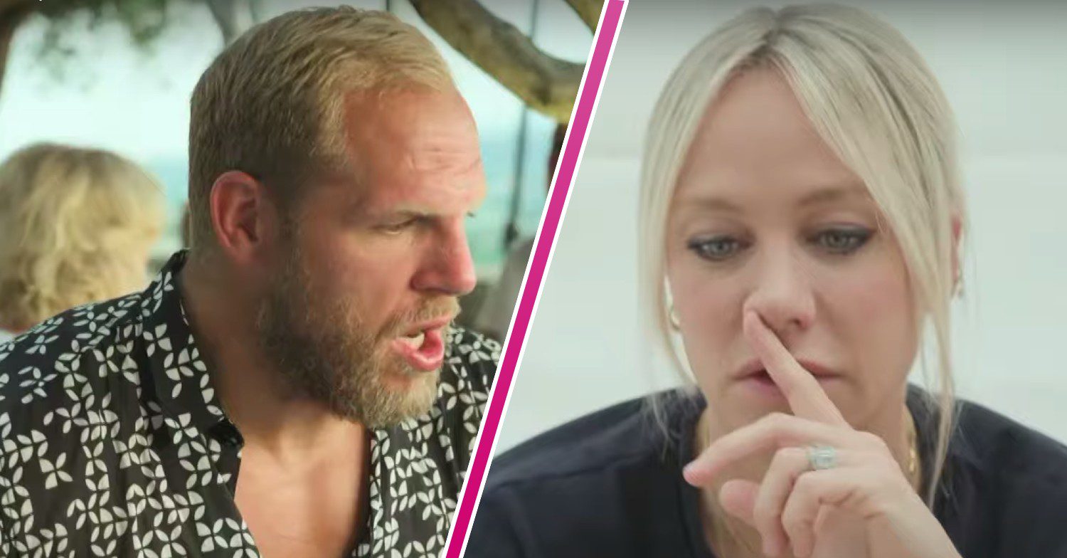 James Haskell and Chloe Madeley both look emotional