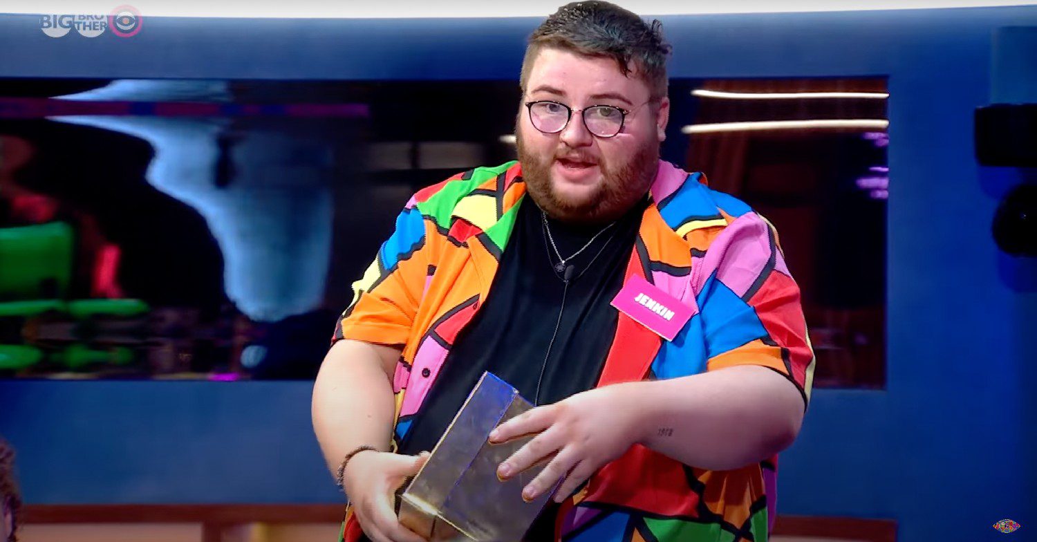 Big Brother contestant Jenkin in a colourful shift during a challenge