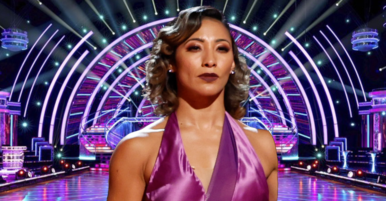 Karen Hauer in front of the Strictly ballroom