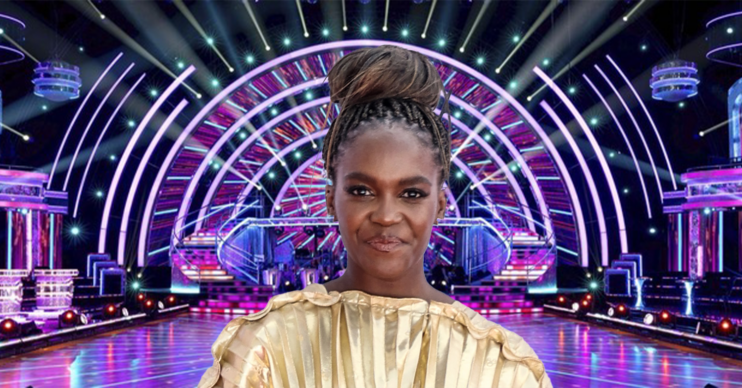 Oti Mabuse in a gold dress