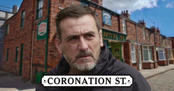 Peter Barlow looking shifty; Coronation Street background and logo (Credit: ITV/Composite: ED!)