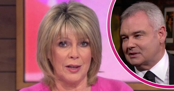 Ruth Langsford looks serious, Eamonn Holmes listens