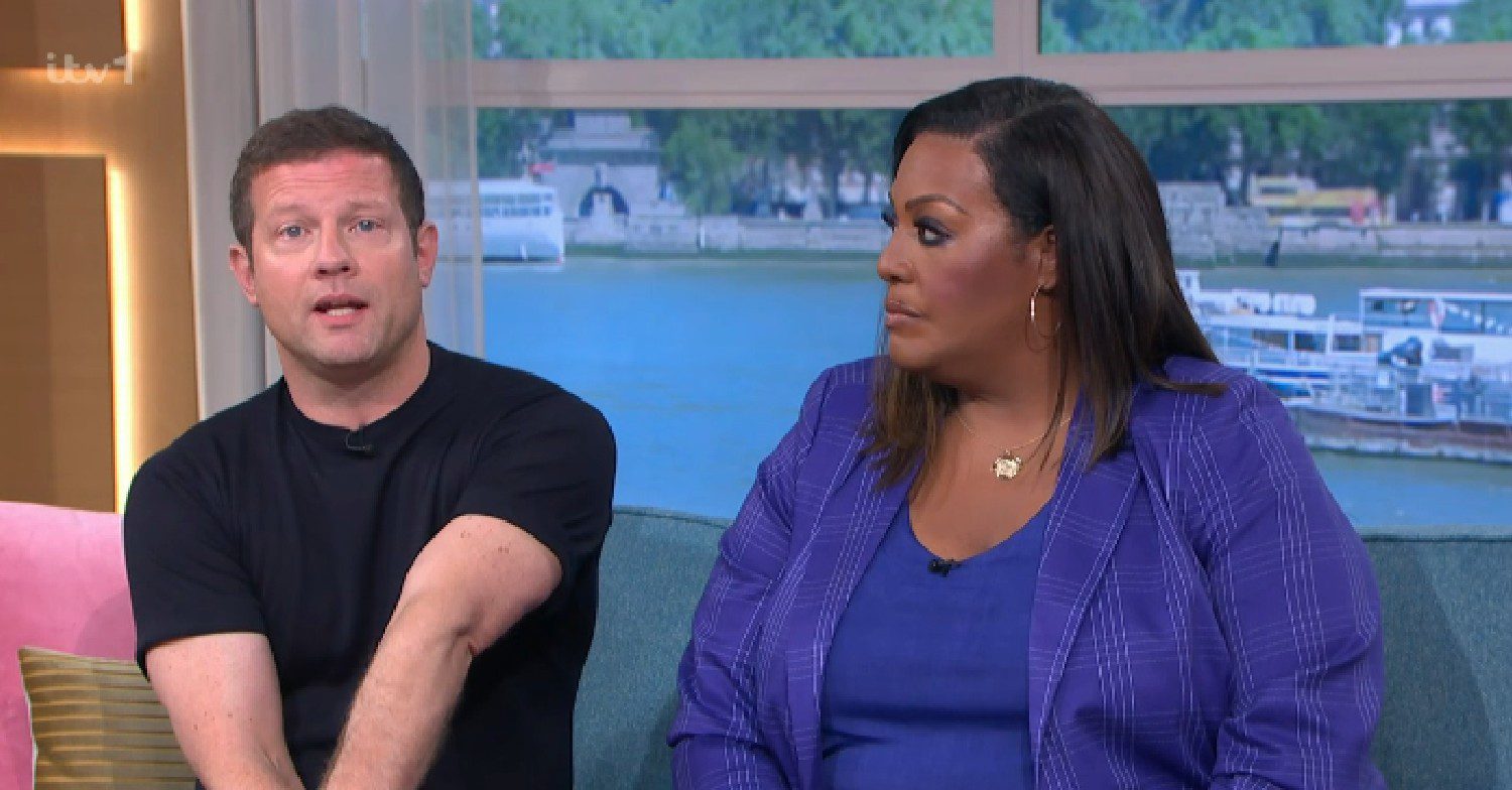 Alison Hammond looking at Dermot O'Leary on This Morning