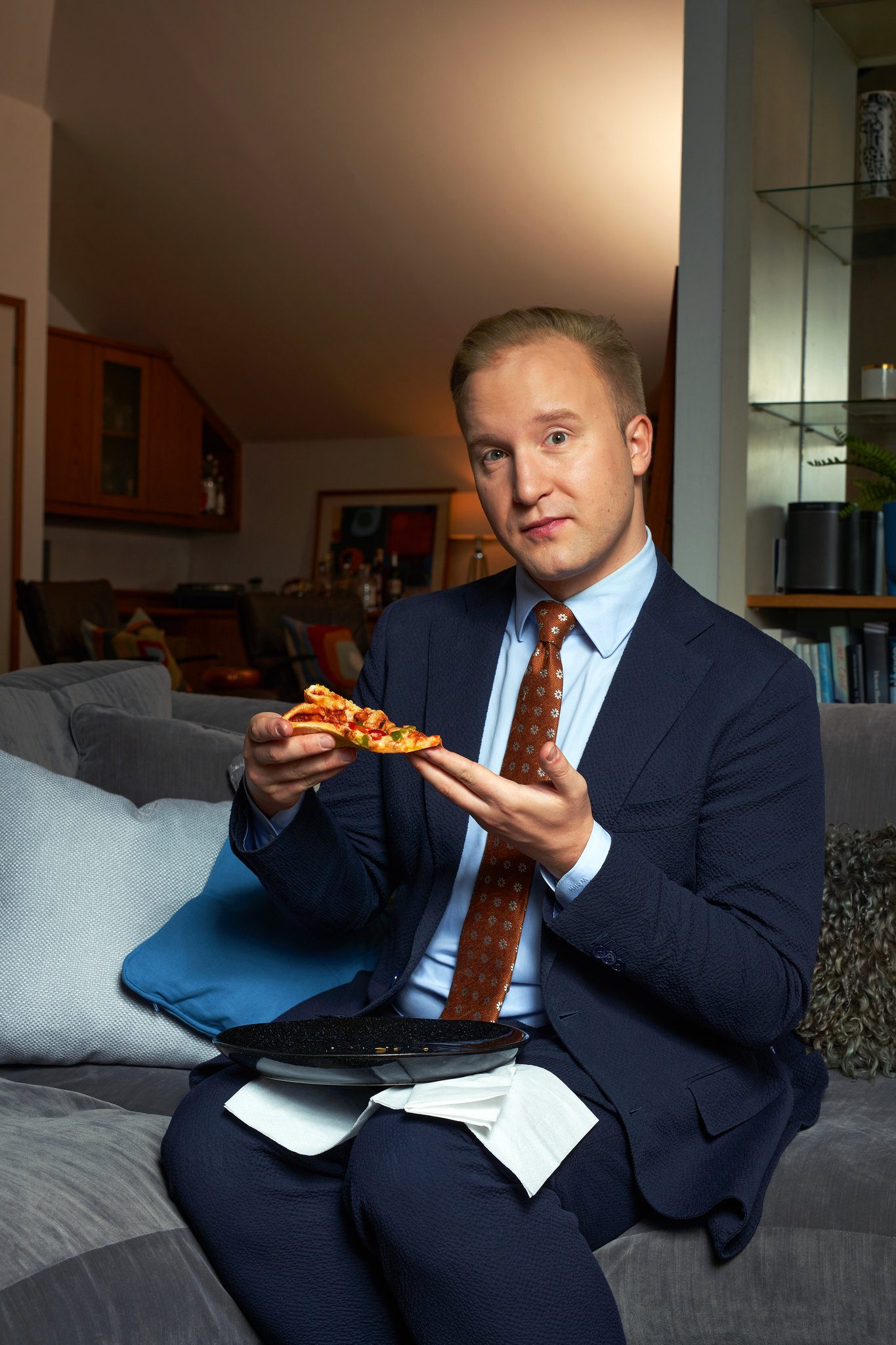 William Hanson holding a pizza 