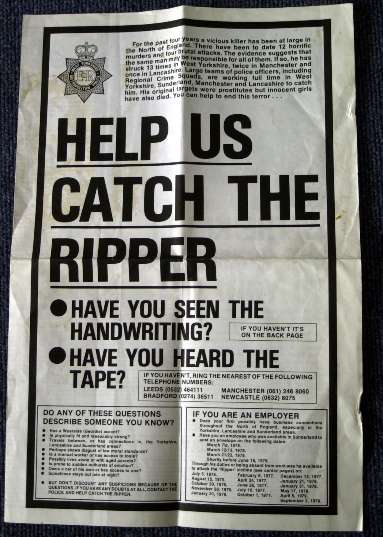 Police appeal for murderer Peter Sutcliffe
