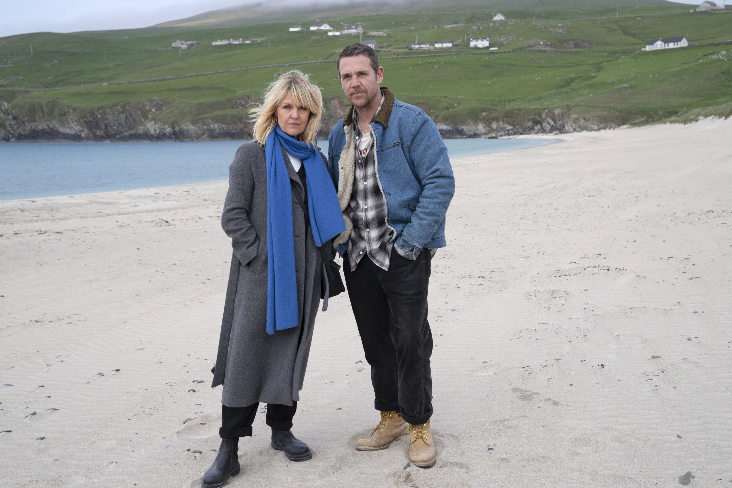 DI Ruth Calder and Cal Innes in Shetland on a beach