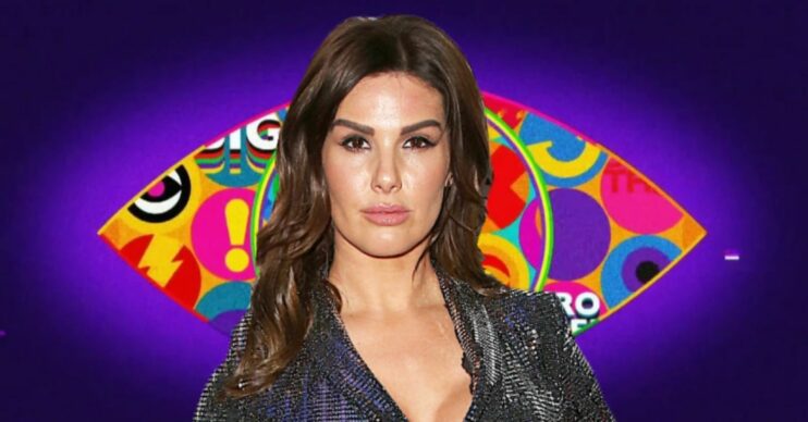 Rebekah Vardy in front of Big Brother logo