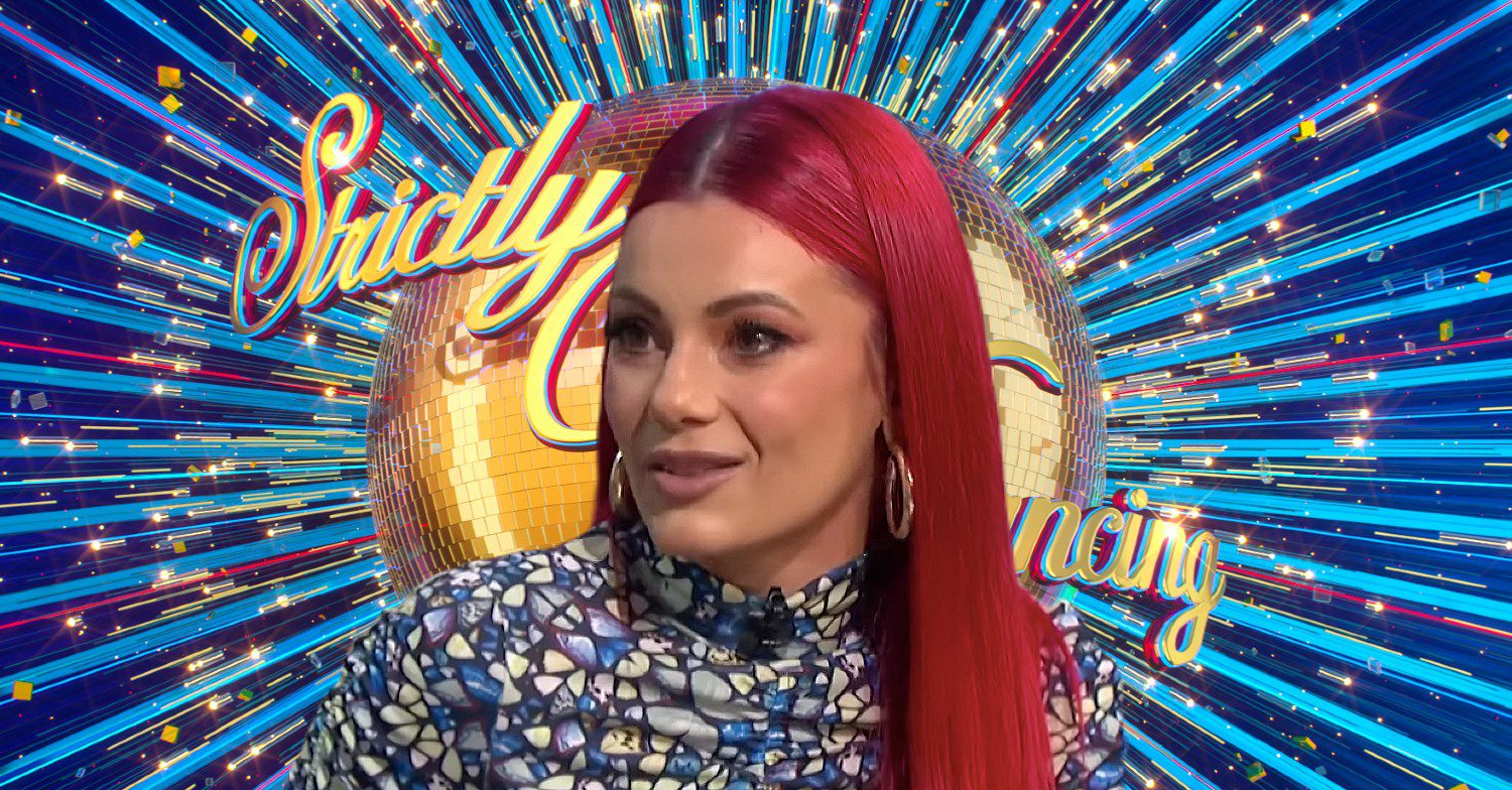 Strictly logo with Dianne Buswell looking serious