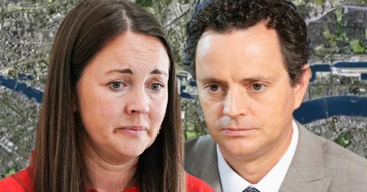 EastEnders' Stacey, Theo, the background of the Thames
