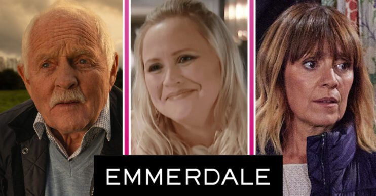 Emmerdale's Eric, Tracy, Rhona and the Emmerdale logo
