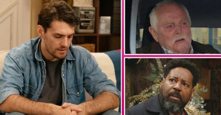 Composite image of Mack, Charles and Pollard on Emmerdale (Credit: ITV/Composite: ED!)