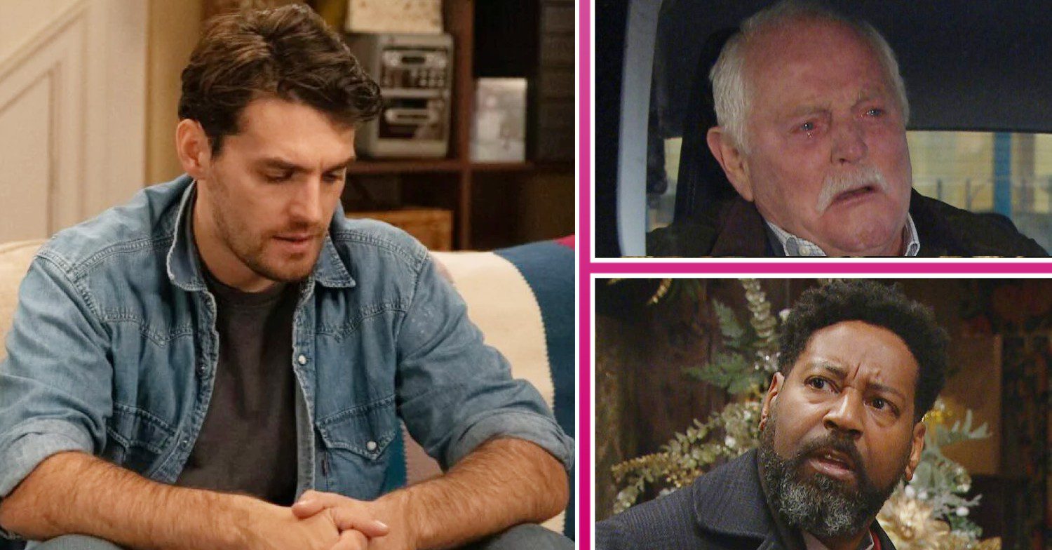 Composite image of Mack, Charles and Pollard on Emmerdale (Credit: ITV/Composite: ED!)